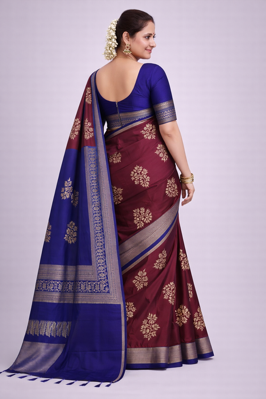 Wine Blue Jacquard Saree