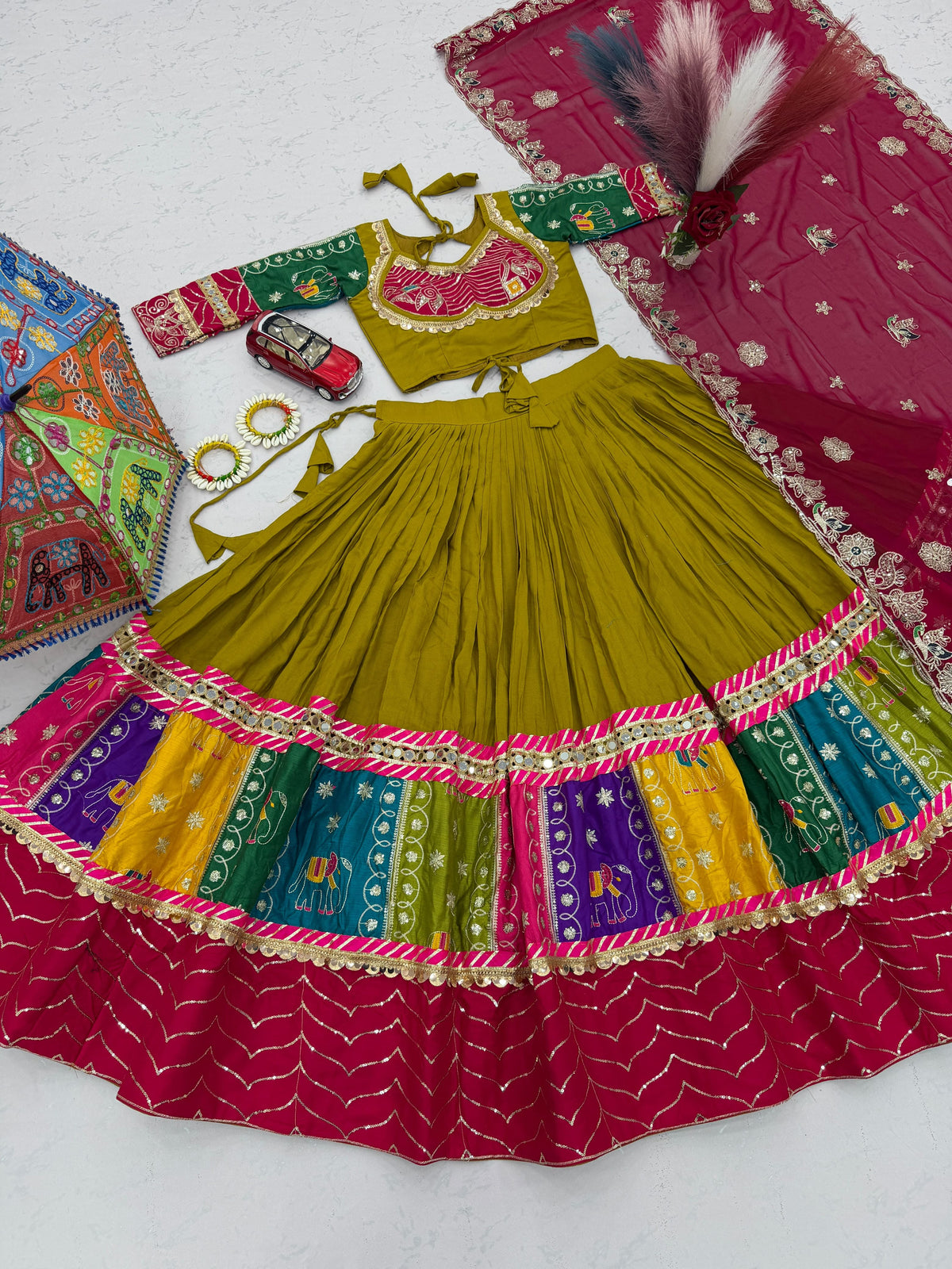 Navratri Special Pure Cotton Lehenga Choli with Heavy Embroidery & Sequins | 6 Meter Flair