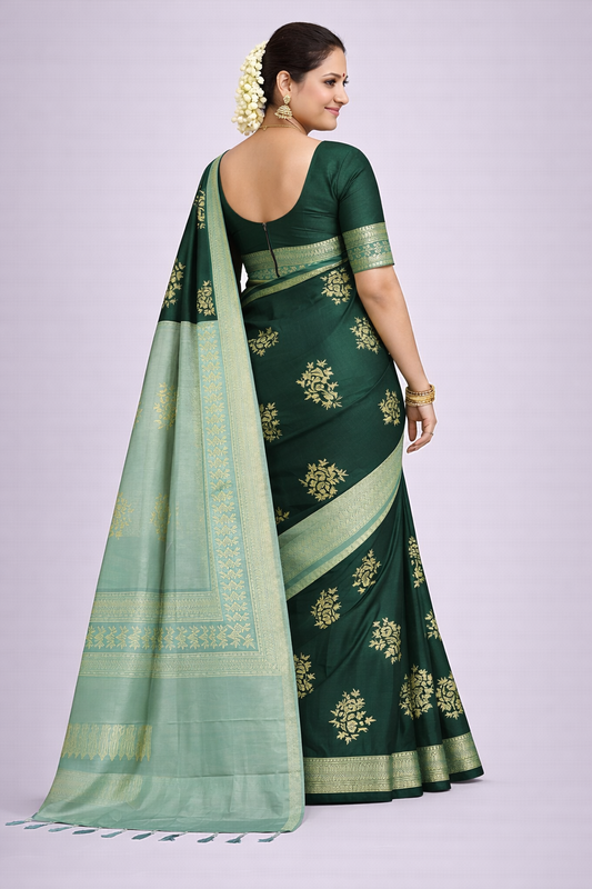 Dark Green Jacquard Saree
