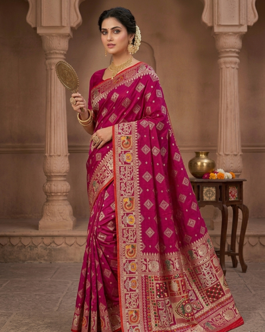 Wedding Special Dola Silk Designer Saree with Zarkhan Work