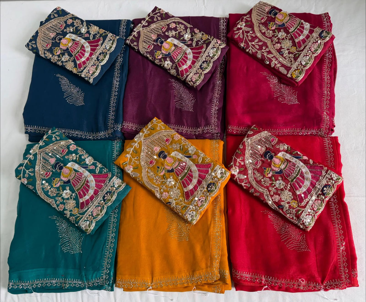 Star Georgette Saree with Swarovski Work & Heavy Beads Work Designer Blouse