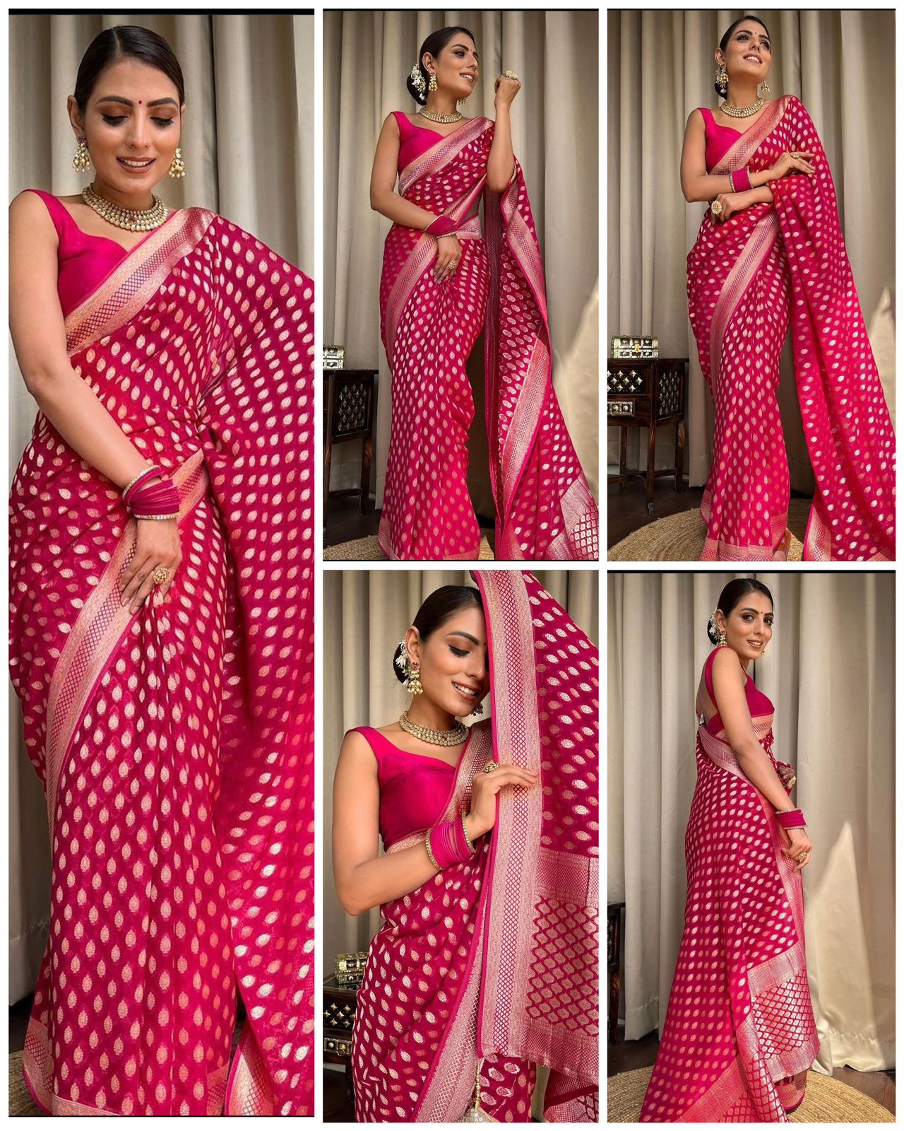 Rani Pink Gold Buti Saree