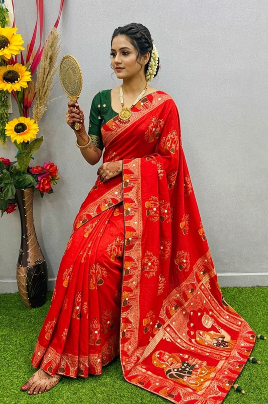 Luxury Dola Silk Designer Saree with Heavy Zari Work & Bridal Pallu