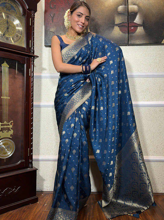 Royal Blue Zari Work Silk Saree