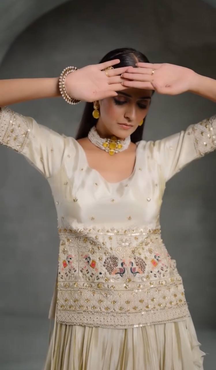 Elegant Chinon Crop Top Lehenga Set with Embroidered Dupatta