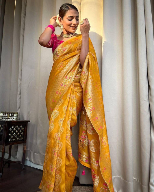 Mustard Yellow Woven Saree