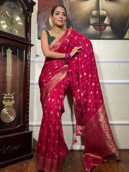 Pink Zari Work Silk Saree