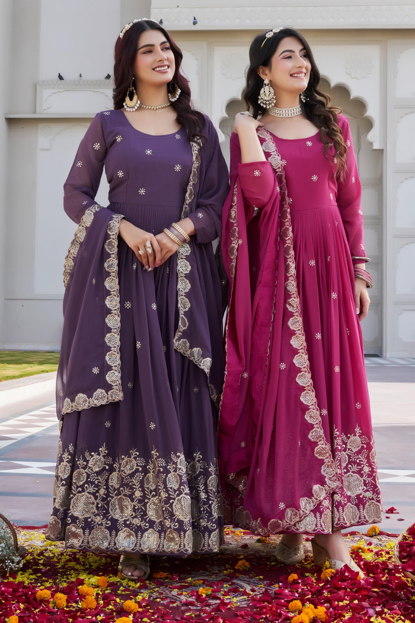 Elegant Festival Wear Fox Georgette Long Gown with Embroidered Dupatta