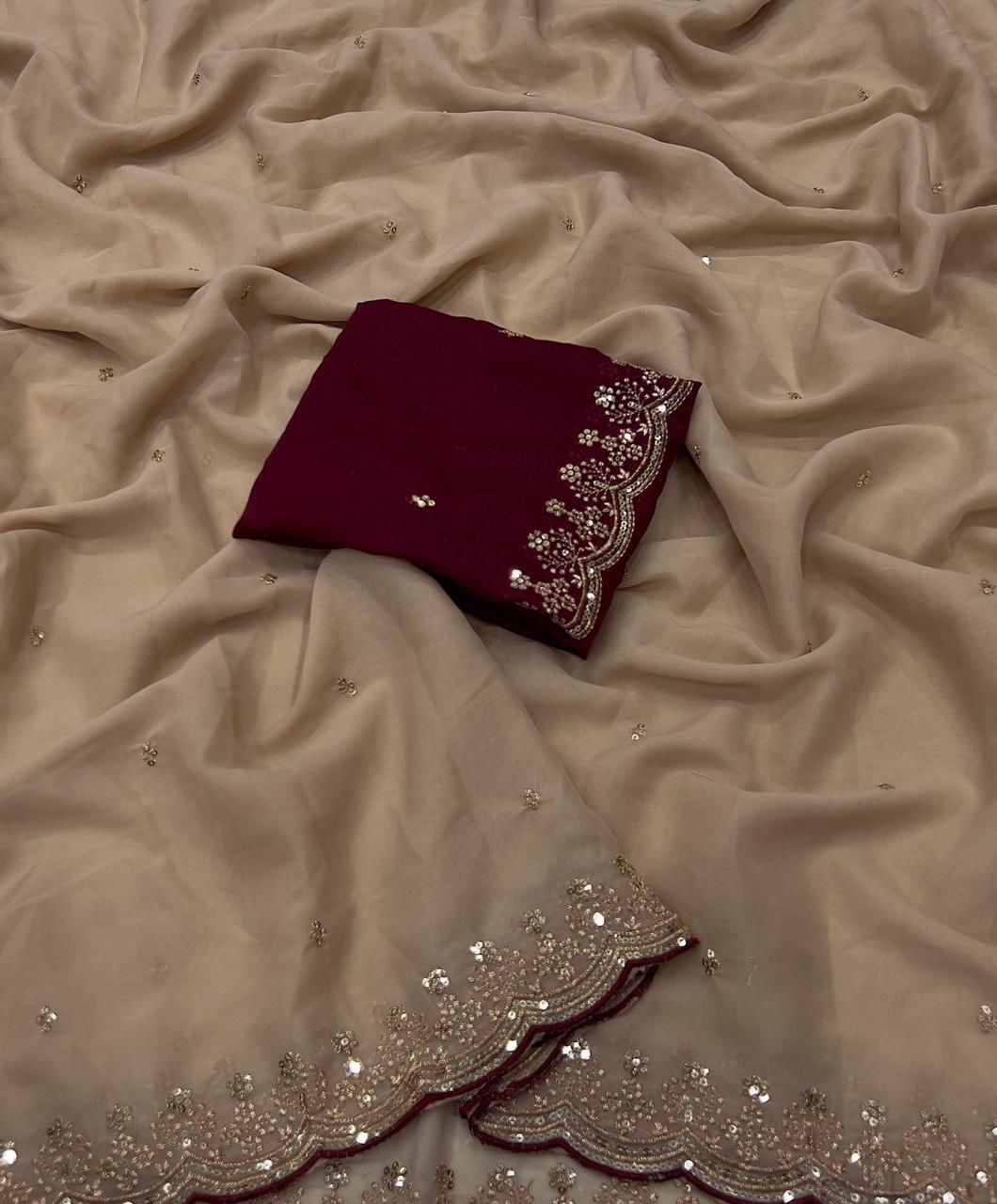 Star Georgette Sequence Embroidery Saree