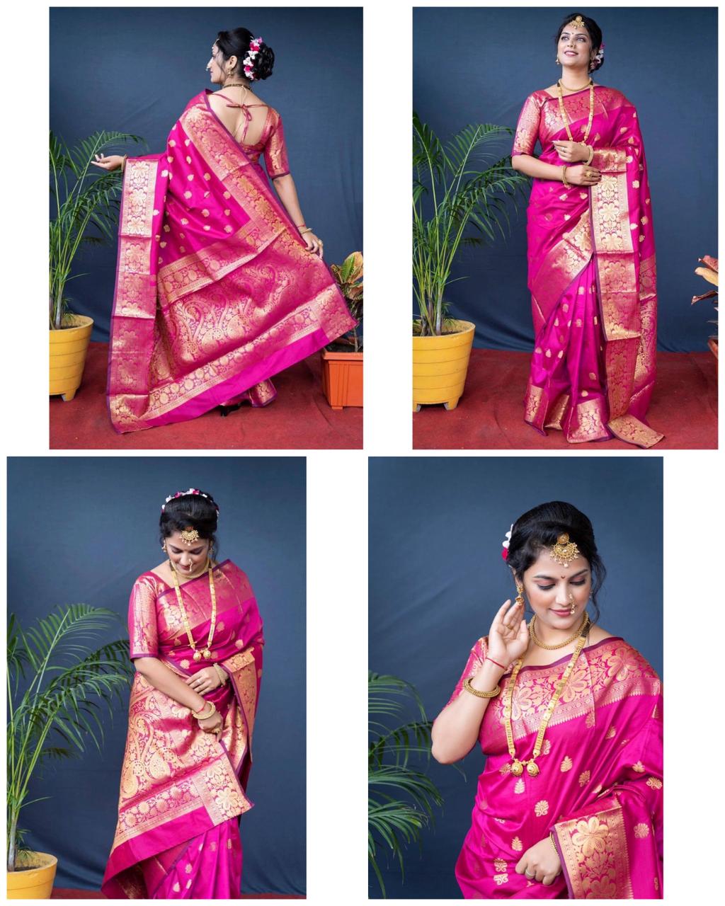 Rani Pink Zari Work Silk Saree