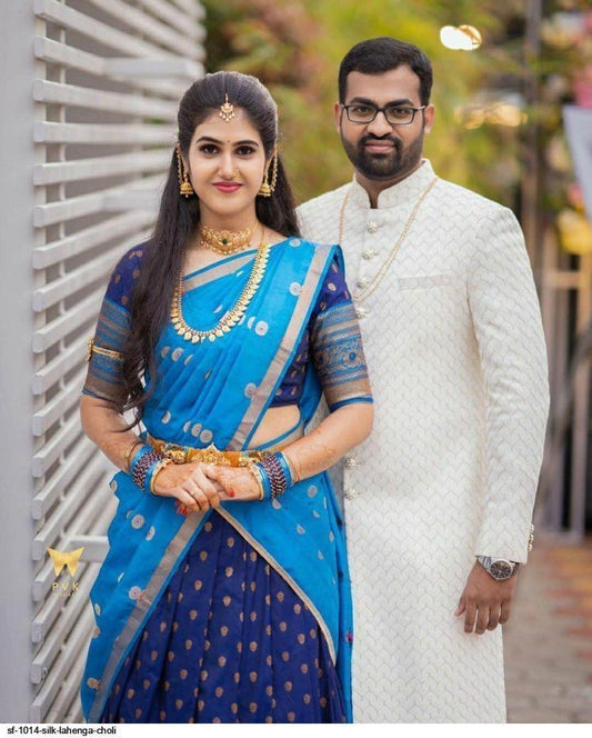 Kanjivaram Jacquard Unstitched Lehenga Choli with Organza Dupatta – 6 Designs