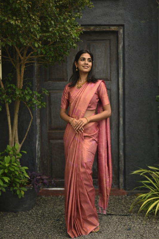 Peach Zari Silk Saree