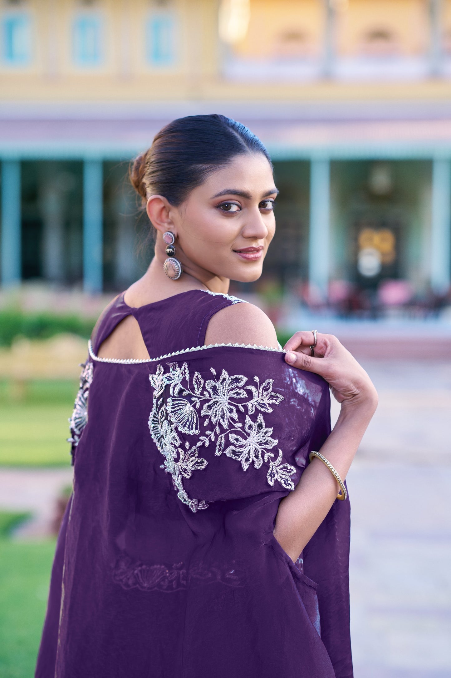 Elegant Cape Style Fendi Silk Lehenga Set