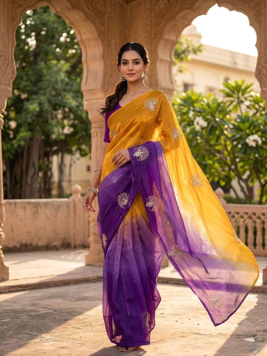 Soft Space Silk Ombre Saree with Sequins & Zari Work – Designer Party Wear