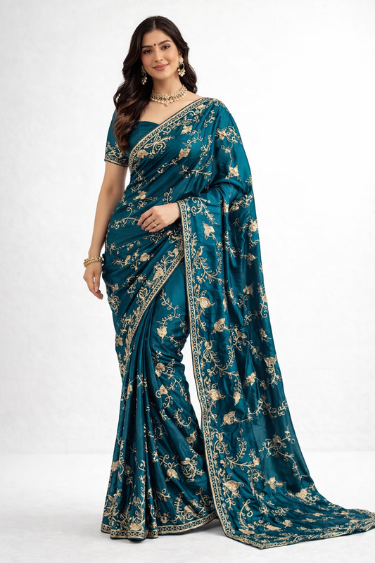 Premium Designer Embroidered Saree with Rich Zari Work – Party & Festive Collection