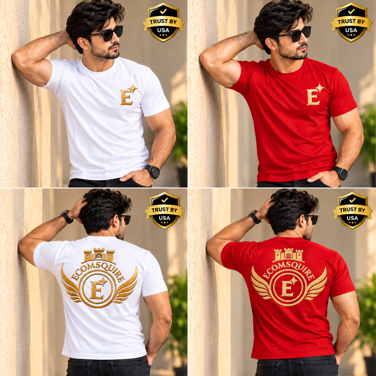 EcomSquire Premium 100% Pure Cotton T-Shirt Combo – White & Red | 2 T-Shirts