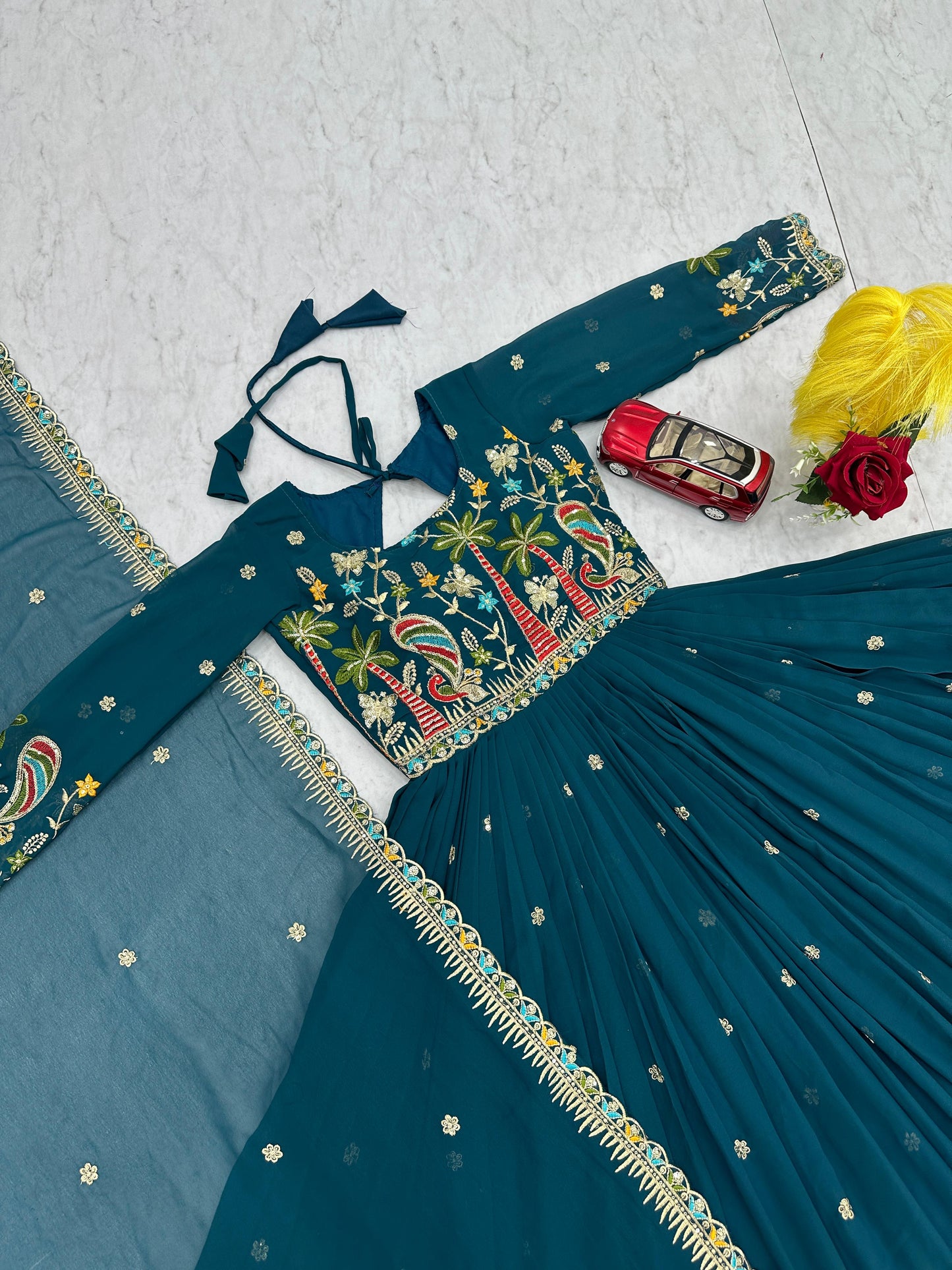 Embroidered Georgette Festive Gown with Dupatta