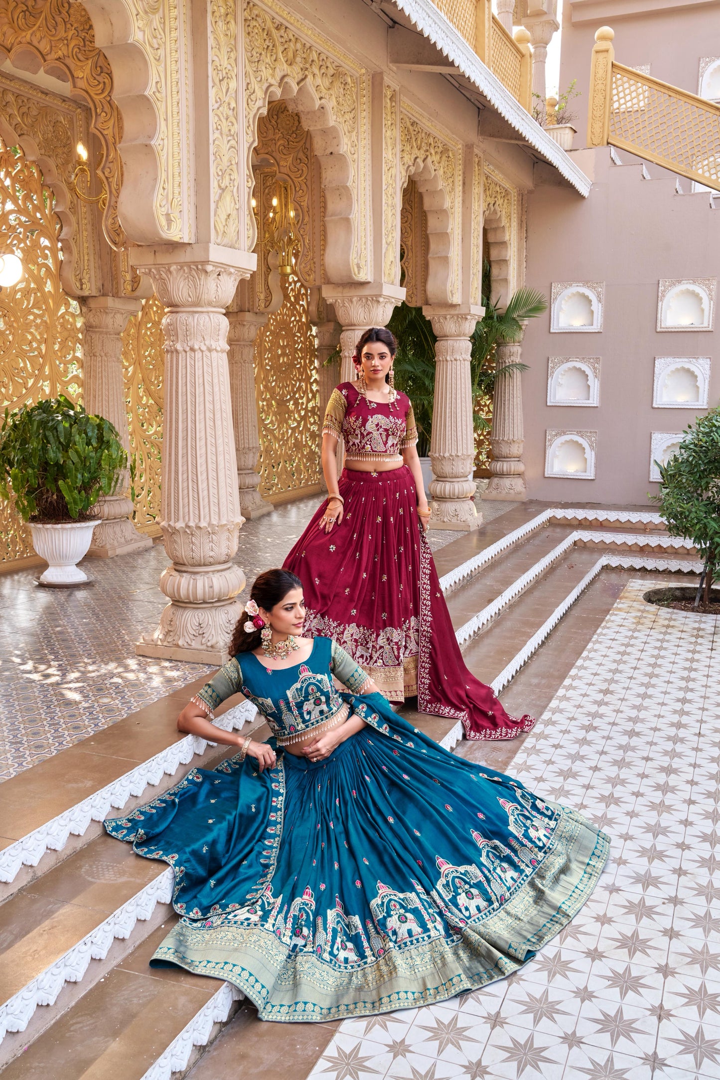 Pure Vichitra Embroidered Lehenga Choli with Dupatta