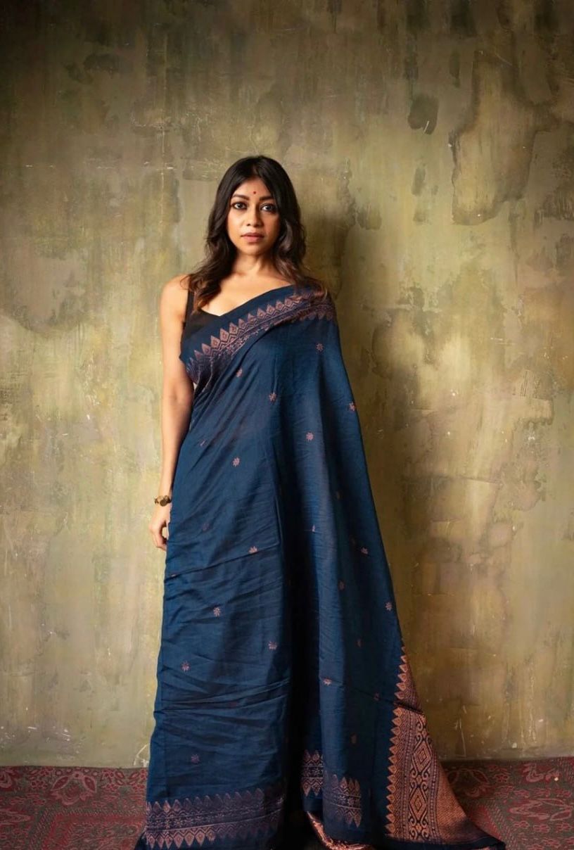 Navy Blue Zari Saree