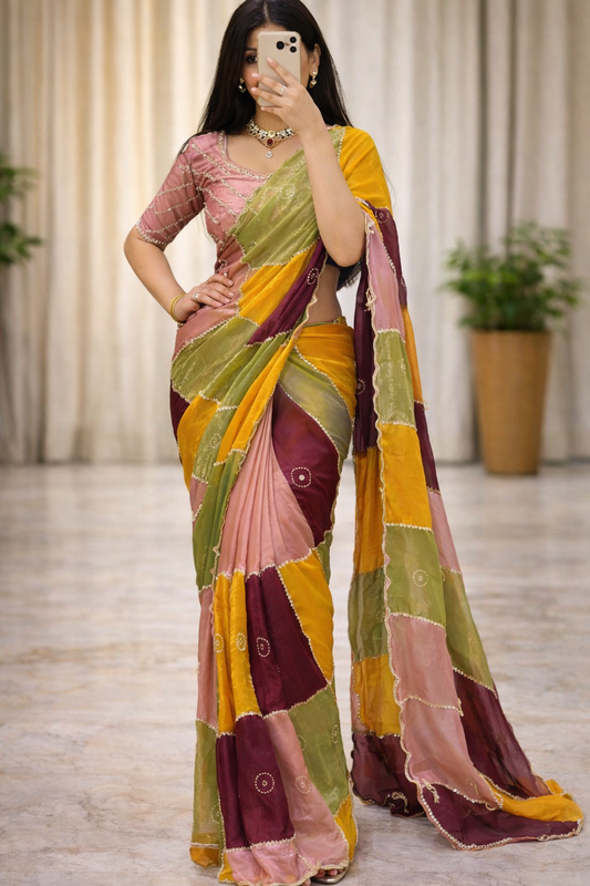 Multi Color Space Silk Handwork Saree