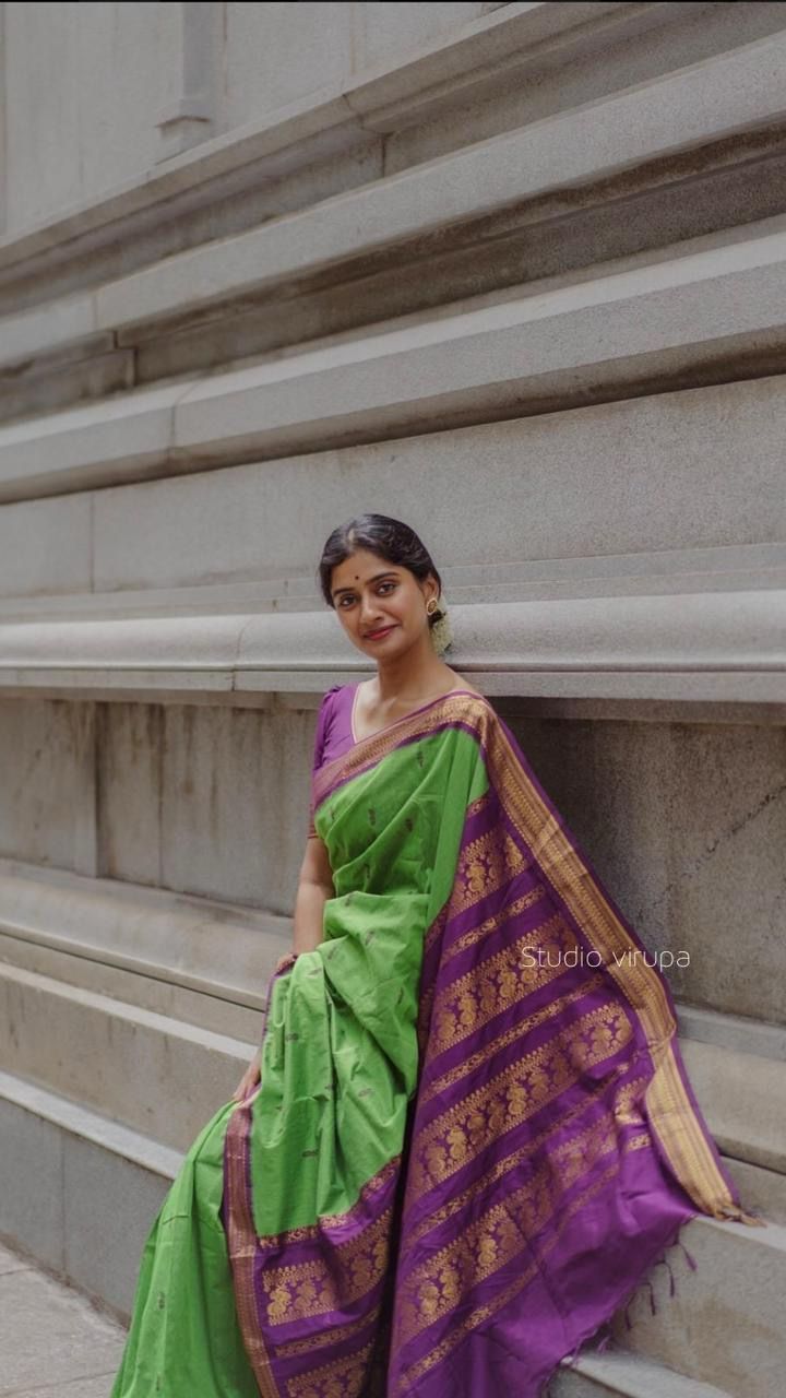 Purple Green Saree