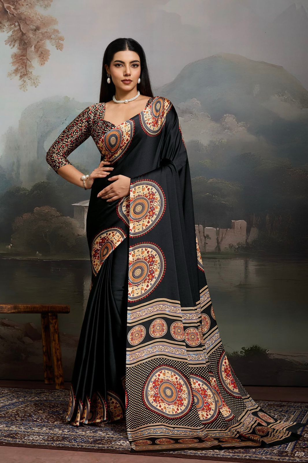 Ajrak Print Soft Modal Silk Saree – Semi Gaji Bandhej Designer Saree (6 Colours)
