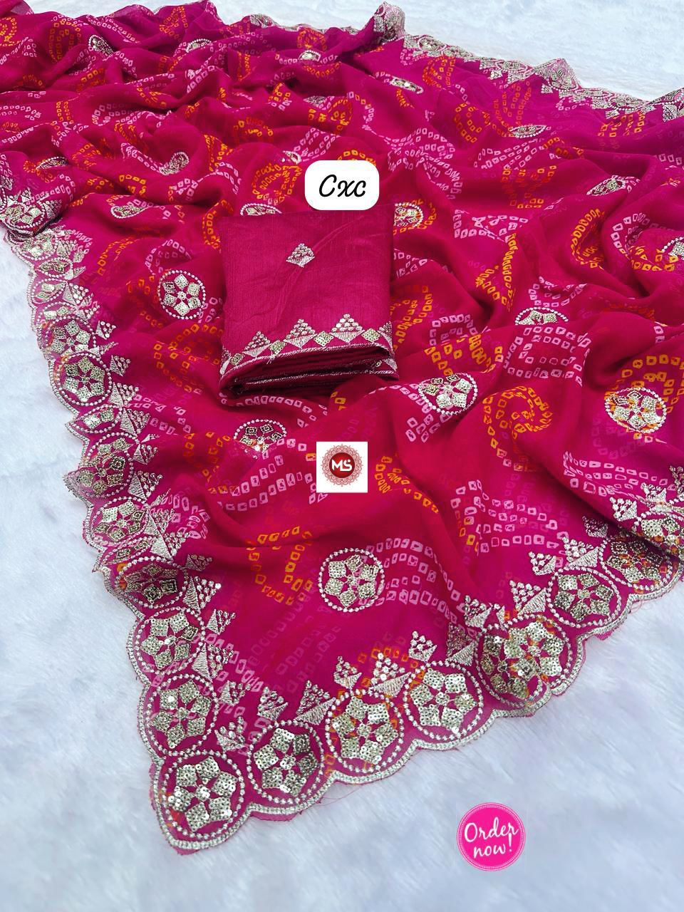 Bandhani Printed Saree with Rich Embroidered Border – Festive & Traditional Wear (2 Colors)