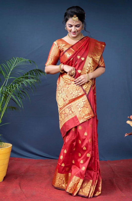 Red Zari Work Saree