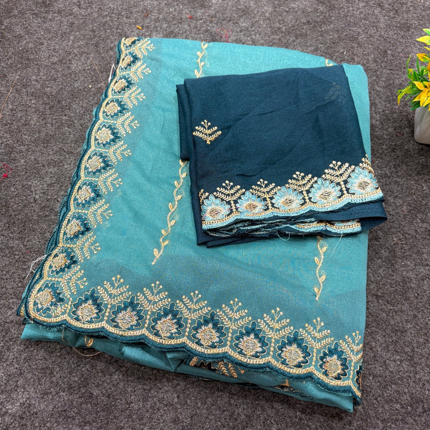 Star Georgette Leheriya Saree with Embroidery Sequence Blouse