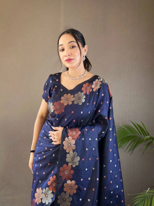 Navy Blue Floral Saree