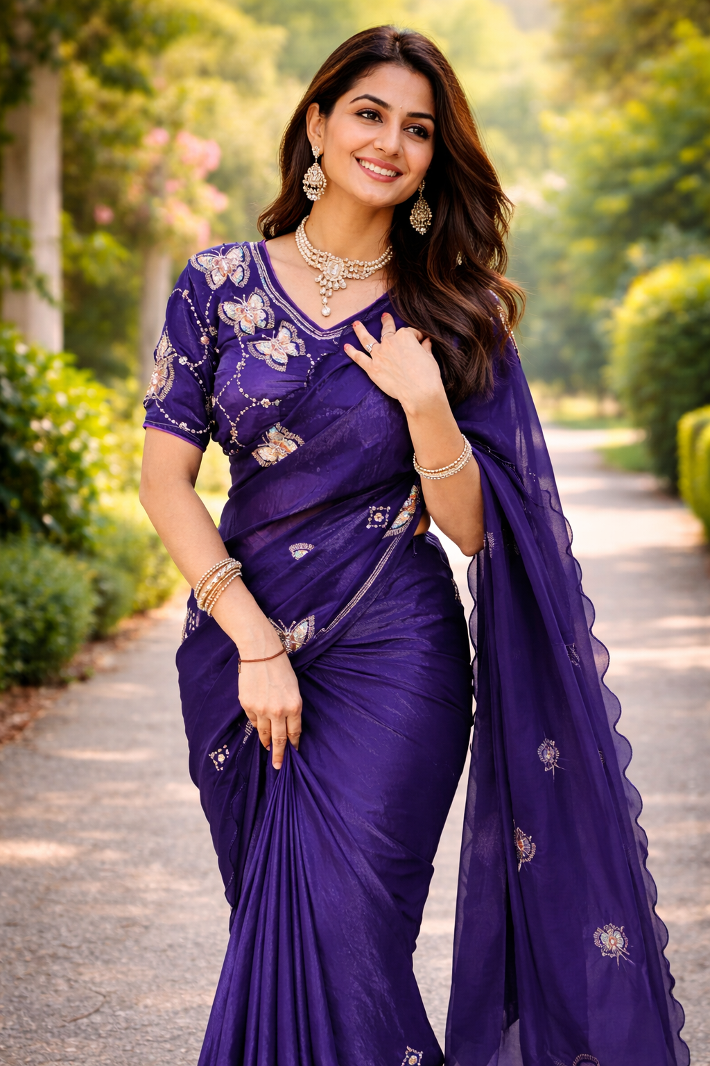 Bollywood Trending Fendy Satin Saree With Khatli & Beads Work
