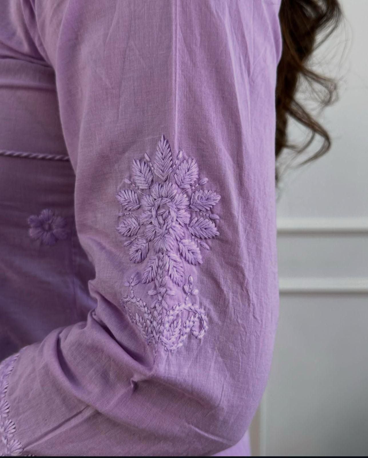 Cotton Chikankari Angrakha Kurti Set