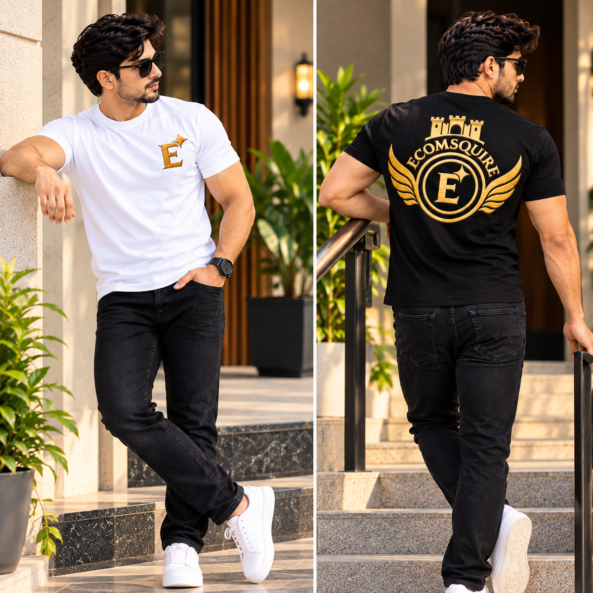 EcomSquire Premium 100% Pure Cotton T-Shirt Combo – White & Black | 2 T-Shirts