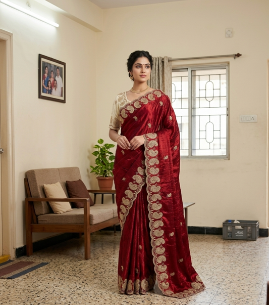 Soft Space Silk Saree With Zari & Sequins Work | Premium Designer Party Wear Saree