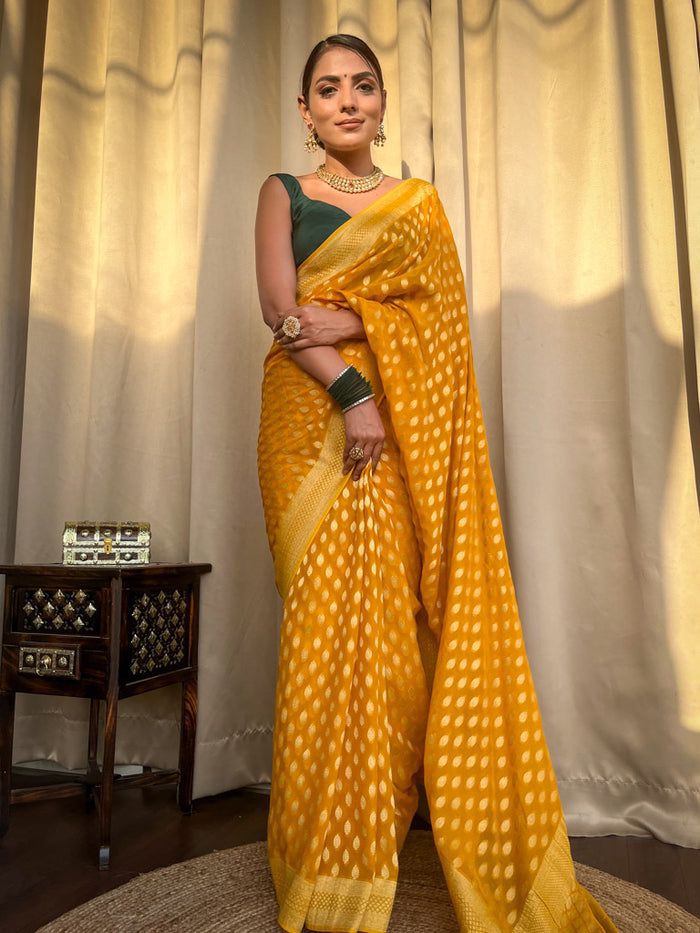 Mustard Gold Buti Saree