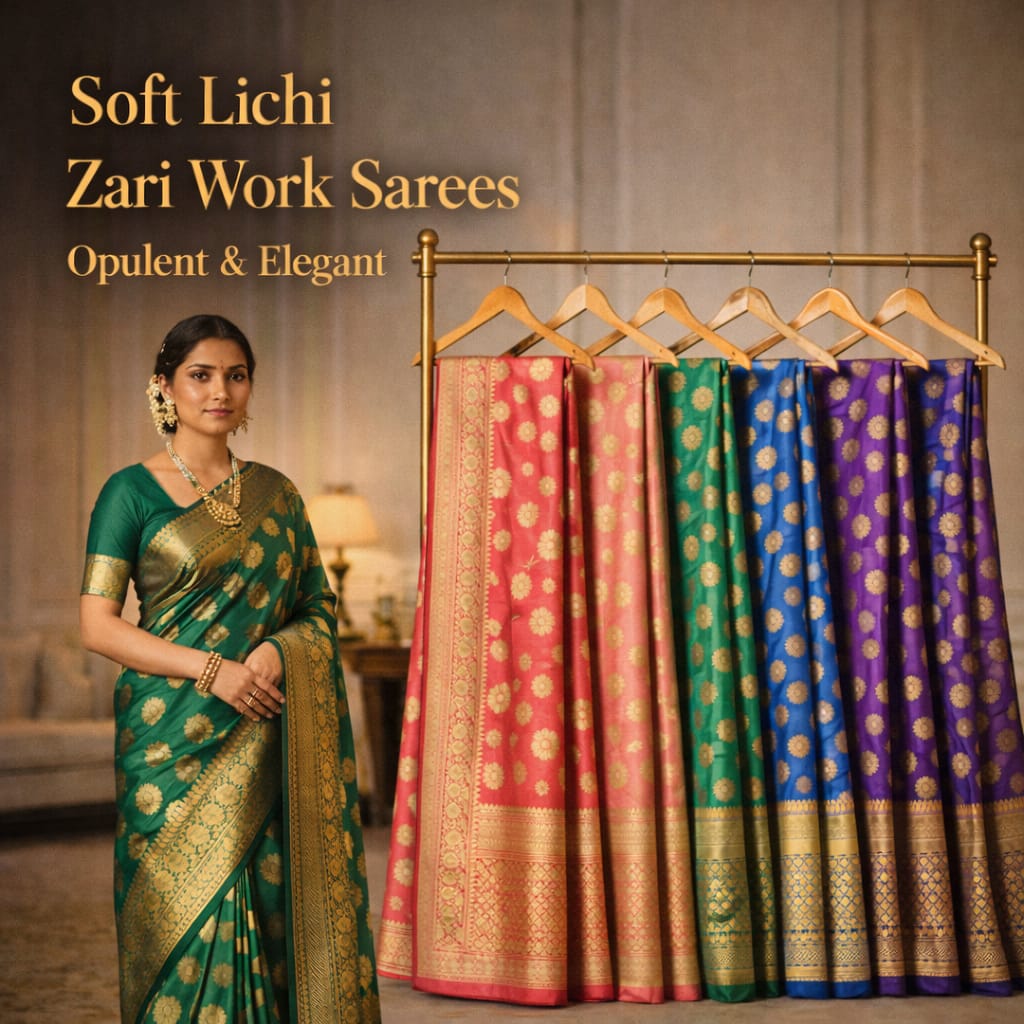 Soft Lichi Zari Work Sarees