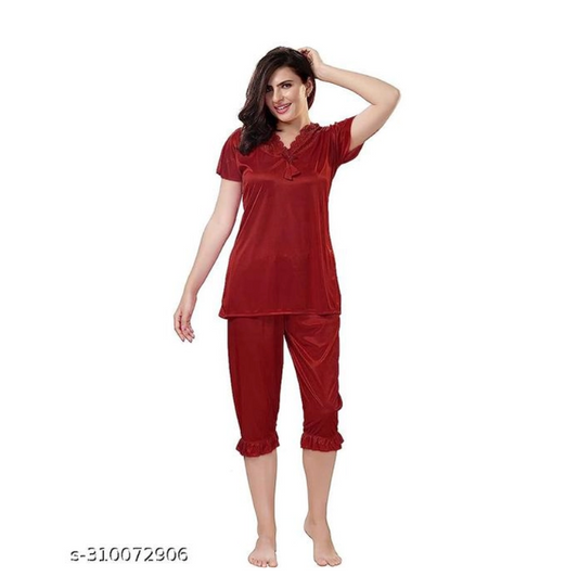 Women Night Suit (Maroon, S)