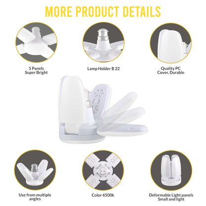 Charkee 25W Cool Day Mini fan Blade 4 Leaf Foldable LED Bulb with Angle Adjustable Ceiling Lights Home