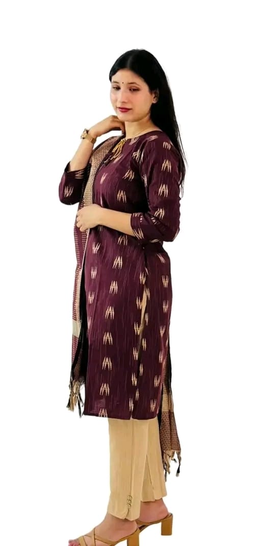 Women's Cotton Kurta Pant Set with Dupatta