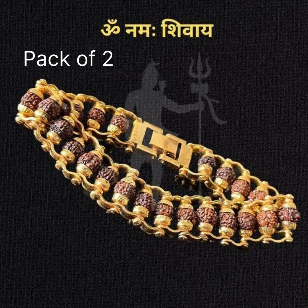 Genuine 5 Mukhi Rudraksha Bracelet with Gold Plating – Pack of 2 (Spiritual Healing & Stylish Design)