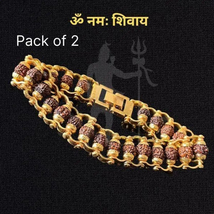 Genuine 5 Mukhi Rudraksha Bracelet with Gold Plating – Pack of 2 (Spiritual Healing & Stylish Design)