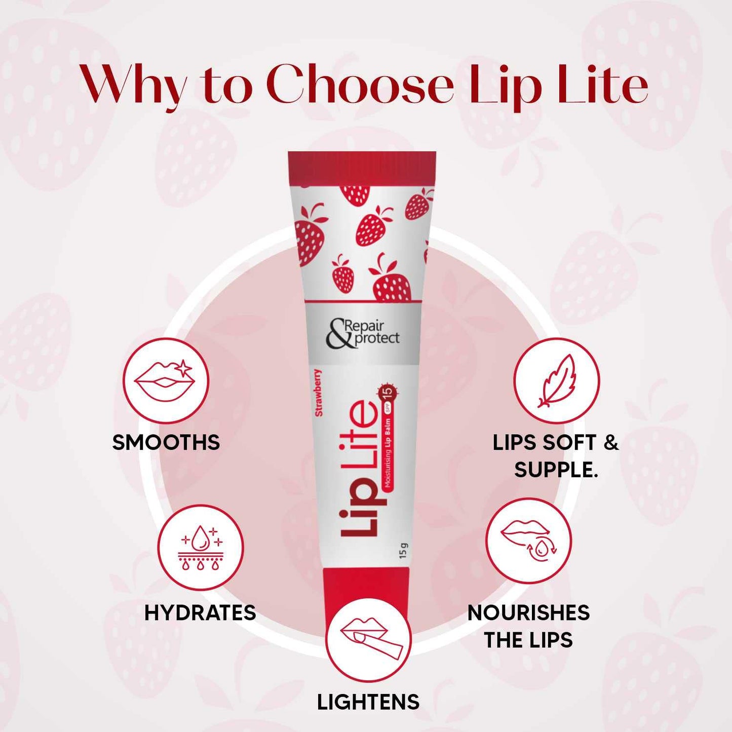 Lip Lite Strawberry Moisturising Lip Balm 15g (Pack of 5)