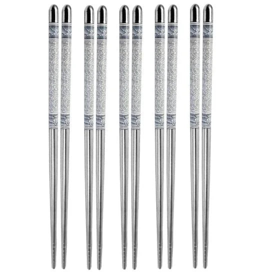 Stainless Steel Chopsticks (5 Pairs) – Reusable Kitchen Utensils