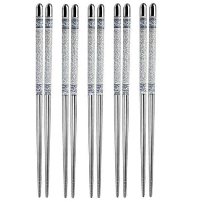 Stainless Steel Chopsticks (5 Pairs) – Reusable Kitchen Utensils