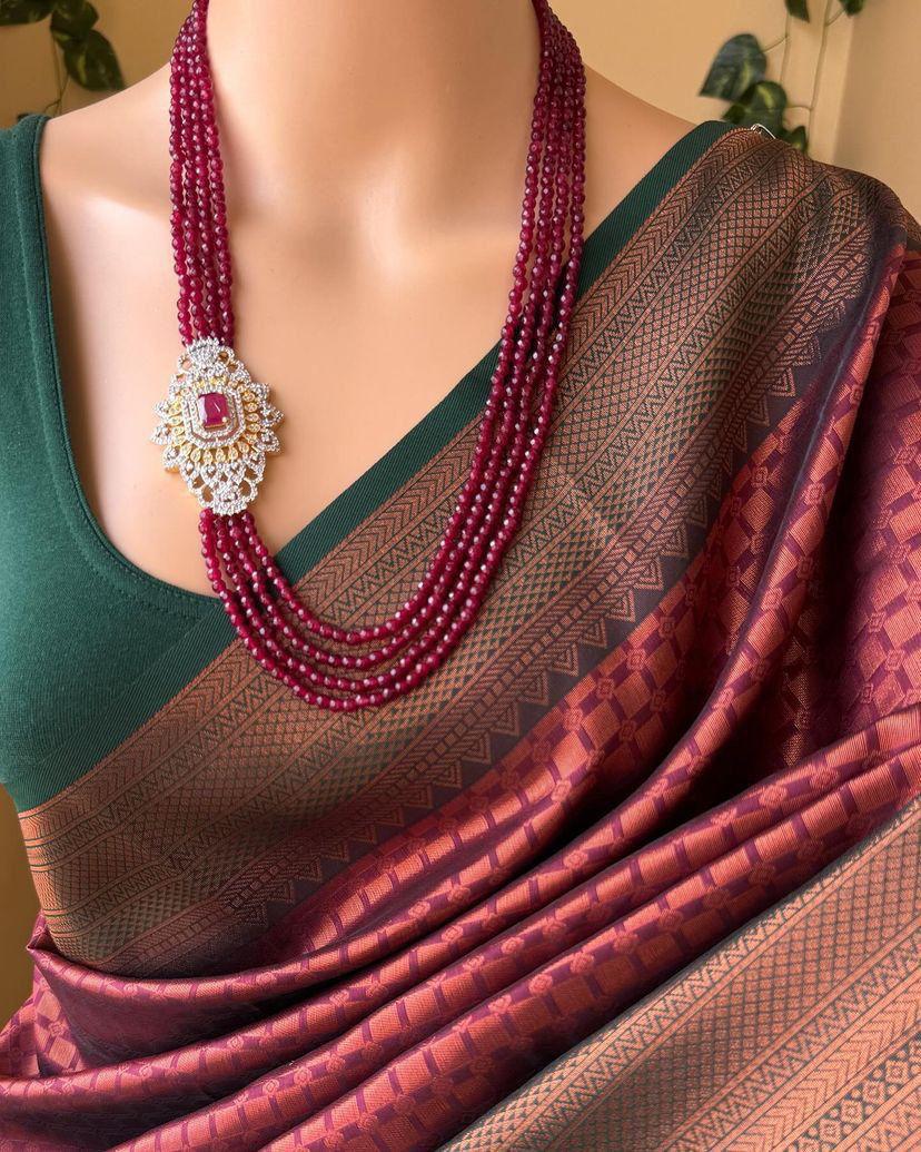 Soft Lichi Green Maroon Zari Border Premium Saree