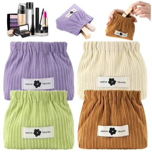 Corduroy Elastic Storage Bag | Multipurpose Cosmetic & Travel Pouch
