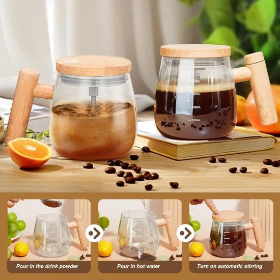Self Stirring Mixing Cup Glass Mug 500ml – Kitchenware