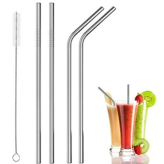 Reusable Stainless Steel Drinking Straws (Set of 4/6/8 with Cleaner Brush)