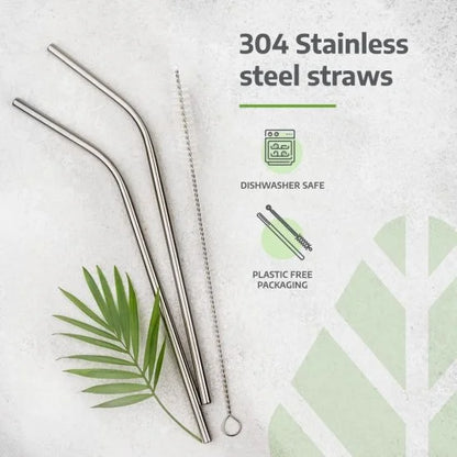 Reusable Stainless Steel Drinking Straws (Set of 4/6/8 with Cleaner Brush)