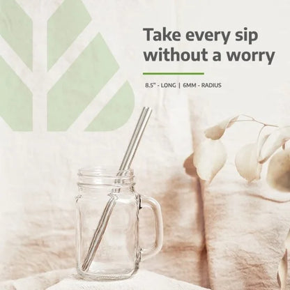 Reusable Stainless Steel Drinking Straws (Set of 4/6/8 with Cleaner Brush)